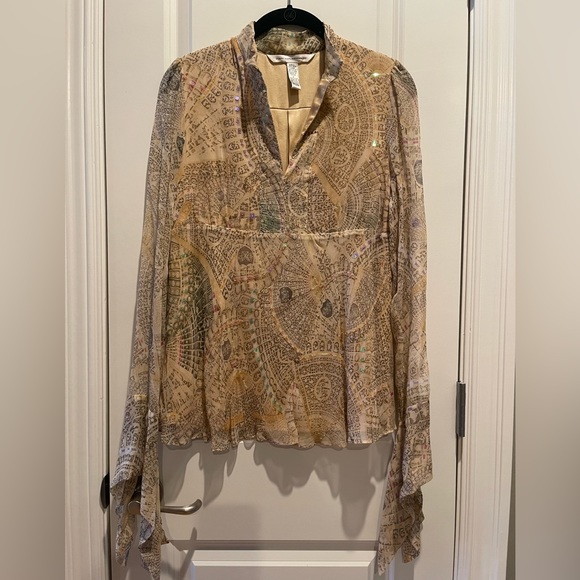 Diane Von Furstenberg romantic boho silk blouse w/ iridescent sequins Sz Small. - Picture 1 of 13